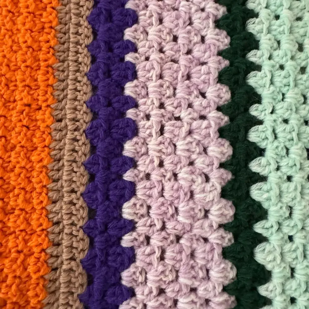 Vintage Striped Boho Crochet Table Runner 15x56 Inches Orange Gold Purple Green